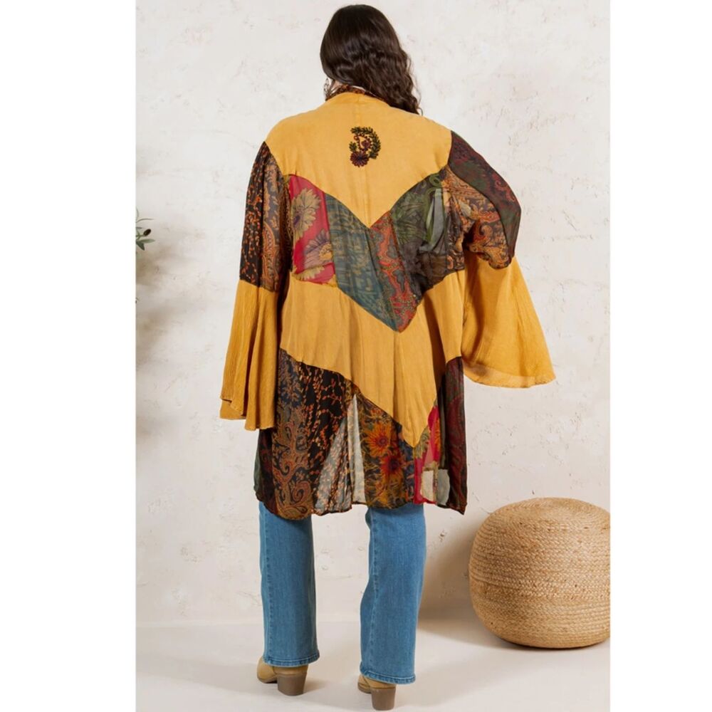 Young Threads Rustic Boho Patchwork Ruffle Open Front Kimono Size 2X - Picture 4 of 5